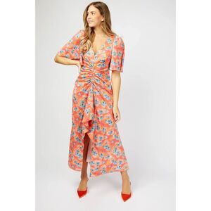 Little Mistress Malorie Maxi Dress Womens 14 Orange Floral Flutter Sleeve JDM734